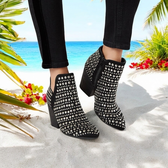 NAUGHTY MONKEY OOH BLACK SUEDE STUDDED ANKLE BOOTS WOMEN'S SZ 9 - Picture 1 of 9